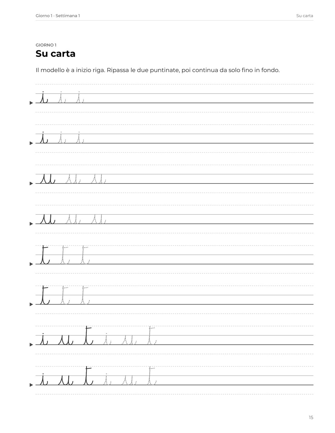 Una pagina interna del volume 2: il giorno 1 su carta, con i modelli a inizio riga